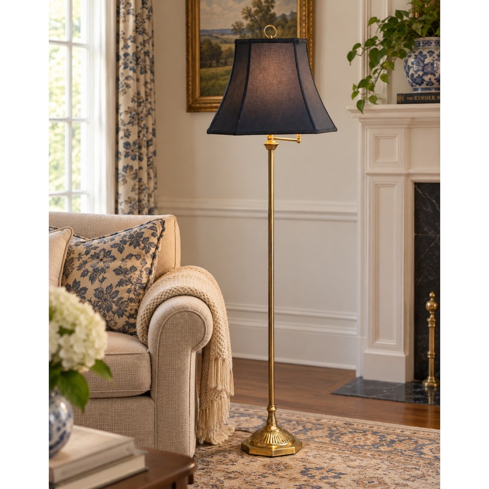 Vintage Swing Arm Floor Lamp Brass Gold Traditional Regency Style NO SHADE